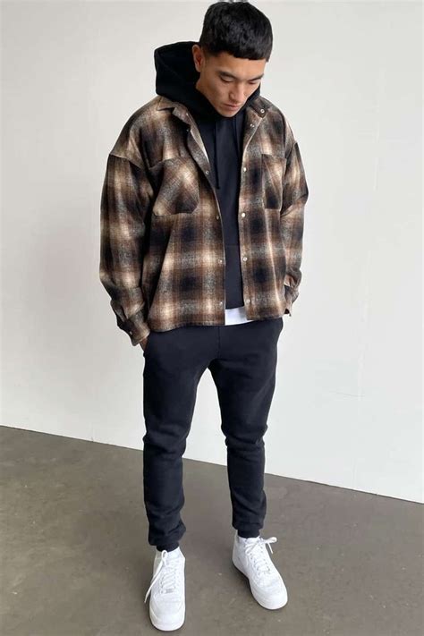 flannel with hoodie outfit men.